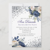 Navy Blue and Ivory Floral Couples Shower 招待状 (正面)