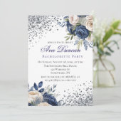 Navy Blue and Ivory Floral Couples Shower 招待状 (スタンド正面)