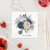 Navy Blue and Ivory Floral Wedding スタンダードカクテルナプキン (インサイチュ)
