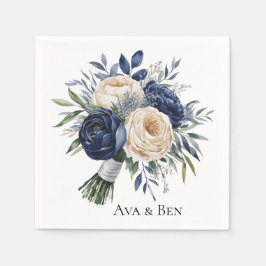 Navy Blue and Ivory Floral Wedding スタンダードカクテルナプキン