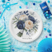 Navy Blue and Ivory Floral Wedding ペーパープレート (パーティー)