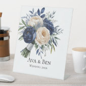 Navy Blue and Ivory Floral Wedding 台座サイン (インサイチュ)