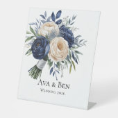 Navy Blue and Ivory Floral Wedding 台座サイン (正面)
