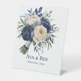 Navy Blue and Ivory Floral Wedding 台座サイン