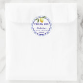 Navy Blue and Lemon bridal shower round sticker ラウンドシール (バッグ)