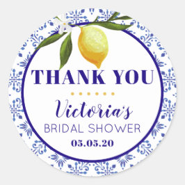 Navy Blue and Lemon bridal shower round sticker ラウンドシール