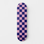 Navy Blue and Light Pink Checkerboard Pattern スケートボード (正面)