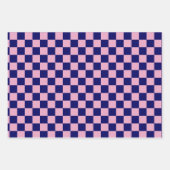 Navy Blue and Light Pink Checkerboard Pattern ラッピングペーパーシート (正面2)