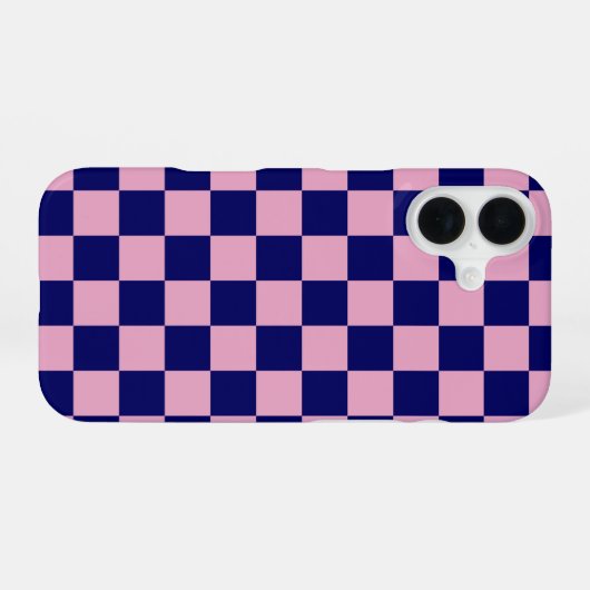 Navy Blue and Light Pink Checkerboard Pattern iPhone 16ケース (裏面横)