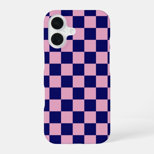 Navy Blue and Light Pink Checkerboard Pattern iPhone 16ケース (裏面)