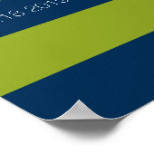 Navy Blue and Lime Green Rugby Stripes Name Number ポスター (角)