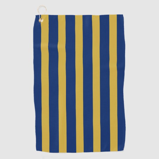 Navy Blue and Metallic Gold Vertical Striped ゴルフタオル (正面)