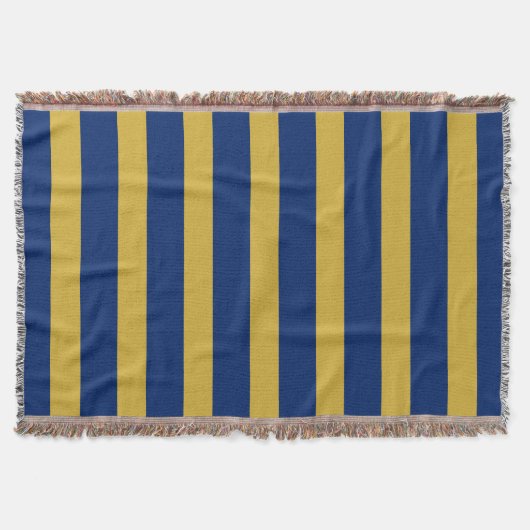Navy Blue and Metallic Gold Vertical Striped スローブランケット (正面)