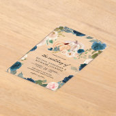 Navy Blue and Peach Floral Pumpkin Wedding アクリル招待状 (レイダウン)
