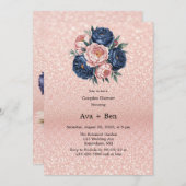 Navy Blue and Rose Gold Floral Wedding Shower 招待状 (正面/裏面)