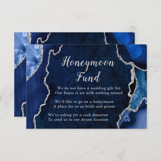 Navy Blue and Silver Agate Honeymoon Fund エンクロージャーカード (正面/裏面)