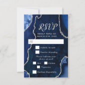 Navy Blue and Silver Agate Wedding Meal Choice 出欠カード (正面)