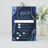 Navy Blue and Silver Agate Wedding Meal Choice 出欠カード (スタンド正面)
