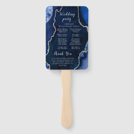 Navy Blue and Silver Agate Wedding Program ハンドファン (裏面)