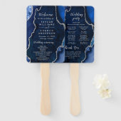 Navy Blue and Silver Agate Wedding Program ハンドファン (正面&裏面)