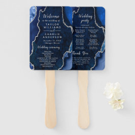 Navy Blue and Silver Agate Wedding Program ハンドファン