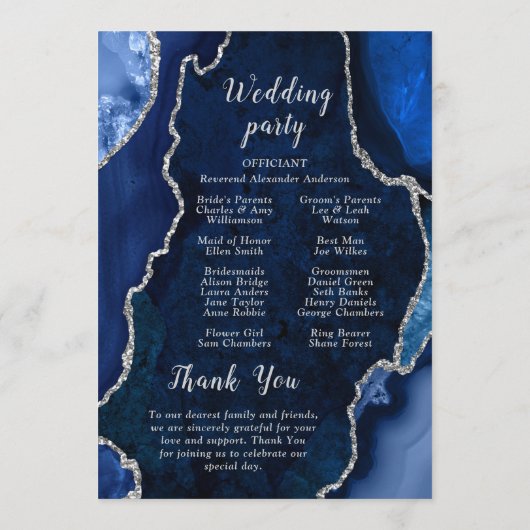 Navy Blue and Silver Agate Wedding Program プログラム (裏面)