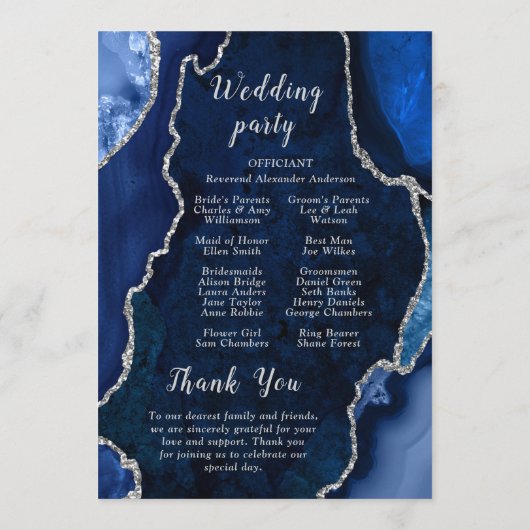 Navy Blue and Silver Agate Wedding Program プログラム (裏面)
