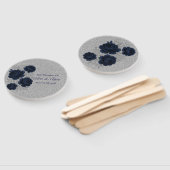 Navy Blue and Silver Glitter Leaves Wedding ハンドファン (組立なし)