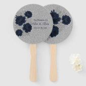 Navy Blue and Silver Glitter Leaves Wedding ハンドファン (正面&裏面)