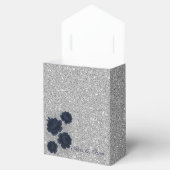 Navy Blue and Silver Glitter Leaves Wedding フェイバーボックス (オープン)