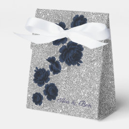 Navy Blue and Silver Glitter Leaves Wedding フェイバーボックス