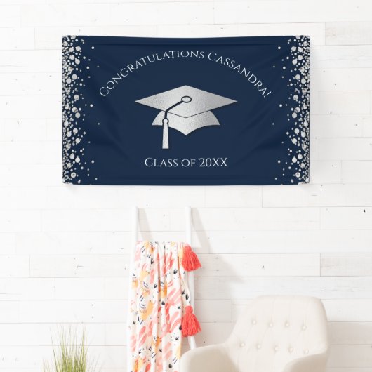 Navy Blue and Silver Graduation 横断幕 (インサイチュ)