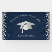 Navy Blue and Silver Graduation 横断幕 (横)