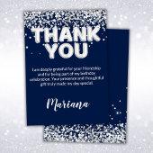 Navy Blue and Silver Party Thank You Card 招待状