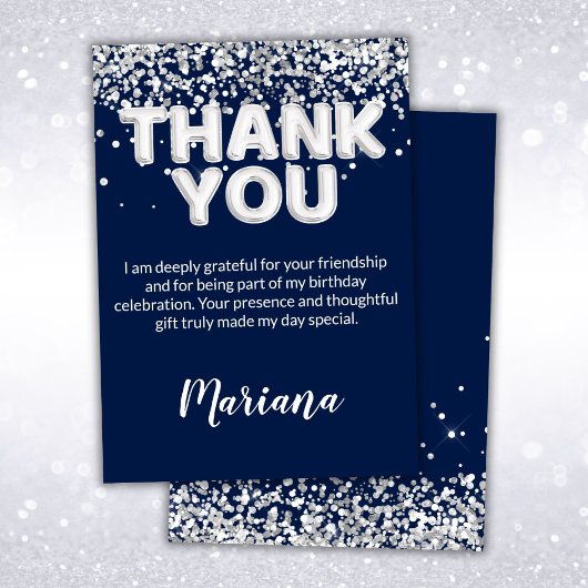 Navy Blue and Silver Party Thank You Card 招待状