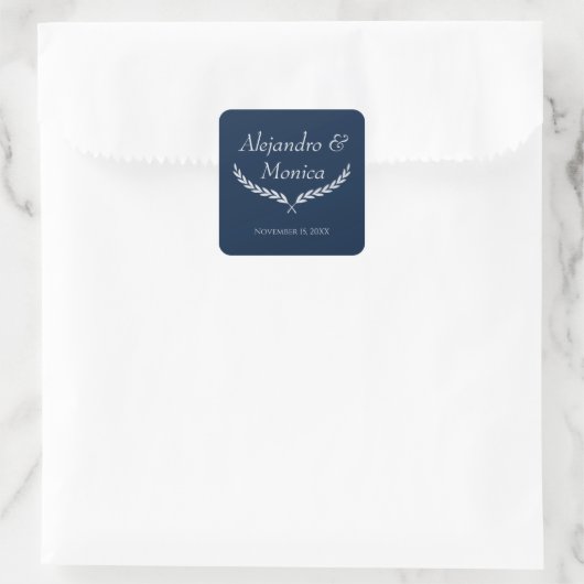 Navy Blue and Silver Square Wedding Envelope Seal スクエアシール (バッグ)