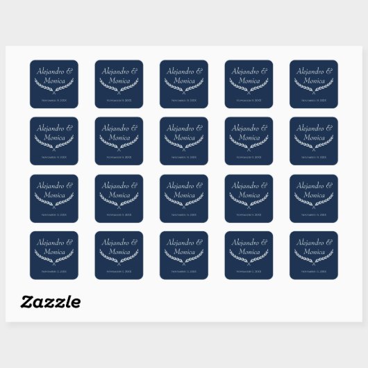 Navy Blue and Silver Square Wedding Envelope Seal スクエアシール (シート)