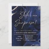 Navy Blue and Silver Surprise Party 招待状 (正面)