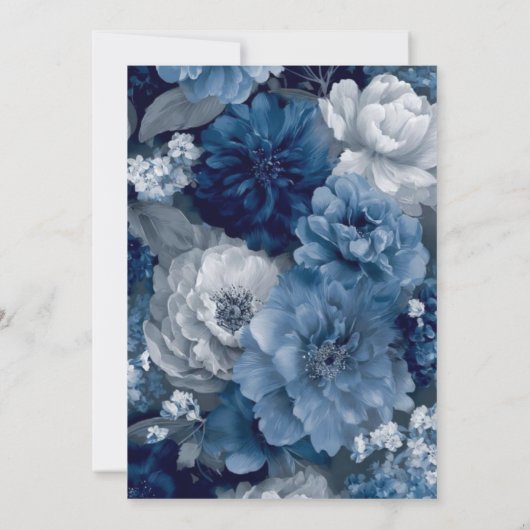 Navy Blue and Silver Wedding Ring Invitation 招待状 (裏面)