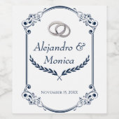 Navy Blue and Silver Wedding Ring Wine Label ワインラベル (シングルラベル)