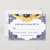 Navy Blue and Sunflower Rustic Floral Lace Wedding 出欠カード (正面)