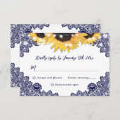 Navy Blue and Sunflower Rustic Floral Lace Wedding 出欠カード (正面/裏面)