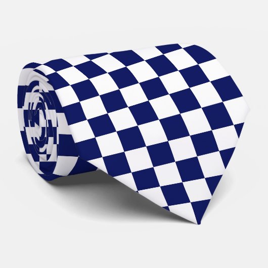 Navy Blue and White Checker Pattern ネクタイ (ロール)