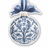 Navy Blue and White Chinoiserie Christmas Ornament シール (正面)