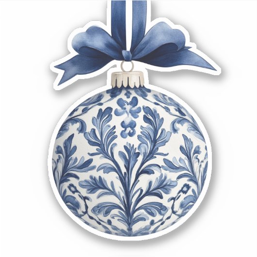 Navy Blue and White Chinoiserie Christmas Ornament シール (正面)