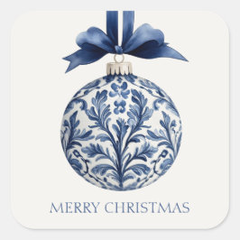 Navy Blue and White Chinoiserie Christmas Ornament スクエアシール