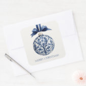Navy Blue and White Chinoiserie Christmas Ornament スクエアシール (封筒)