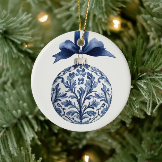 Navy Blue and White Chinoiserie Christmas Ornament セラミックオーナメント (ツリー)