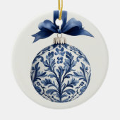 Navy Blue and White Chinoiserie Christmas Ornament セラミックオーナメント (正面)