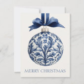Navy Blue and White Chinoiserie Christmas Ornament ノートカード (正面)